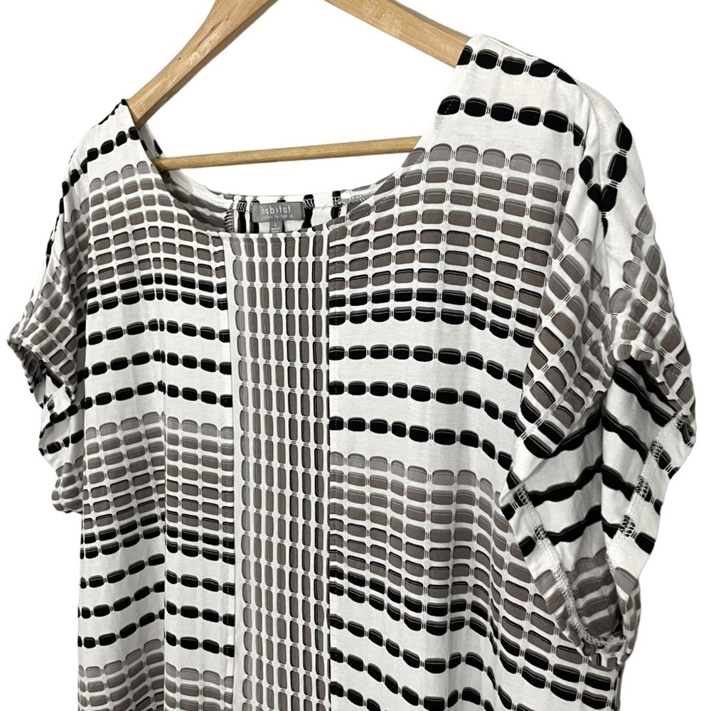 Habitat Short Sleeve Top Sz L Neutral Print Stretch Tee T-shirt Casual EUC
